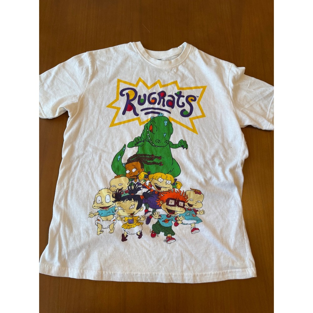 Nickelodeon Rugrats 90s Cartoon Graphic T-Shirt Retro Reptar White Tee